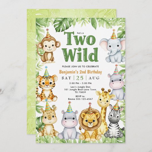 Safari Verjaardag Uitnodiging Twee Wild Boy Uitnod (Voorkant / Achterkant)