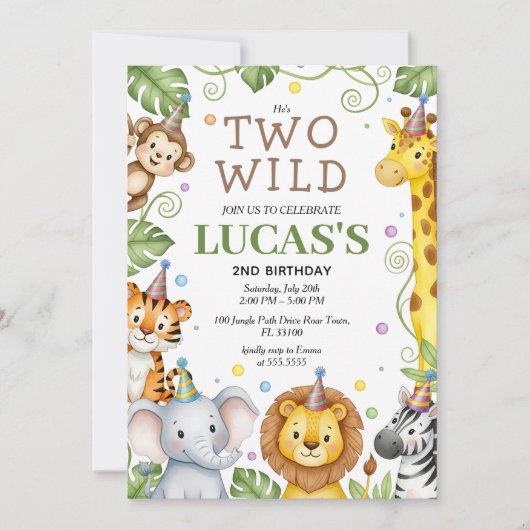 Safari Verjaardag Uitnodiging Twee Wild Boy Uitnod (Voorkant)