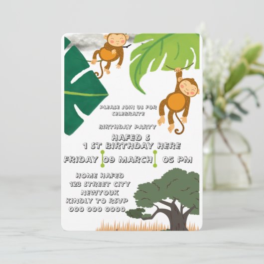 Safari Verjaardag Uitnodiging, Wild One Verjaardag Save The Date (Staand voorkant)