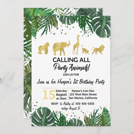 Safari-verjaardags- of feestuitnodiging voor feest kaart (Voorkant / Achterkant)