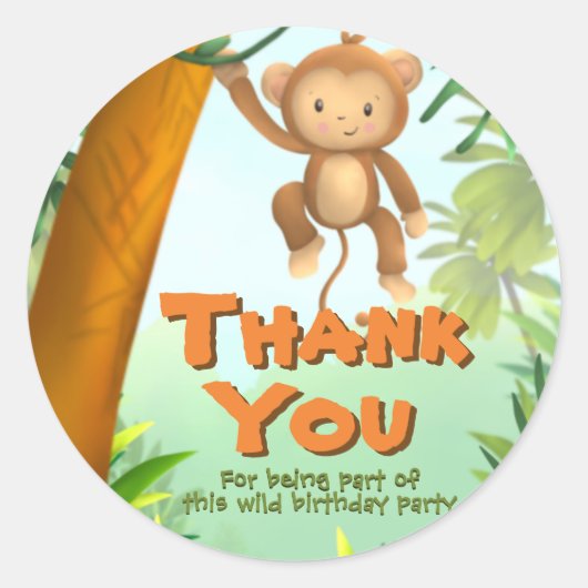 Safari Verjaardagsfeest - Aap Ronde Sticker (Voorkant)