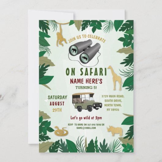 Safari Verjaardagsfeest Wilde Dieren Vrachtwagen O Kaart (Voorkant)