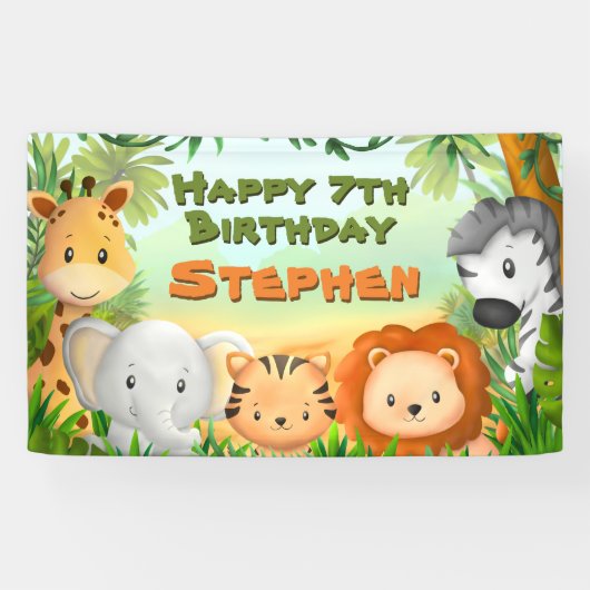 Safari Verjaardagsfeestbanner Spandoek (Horizontaal)