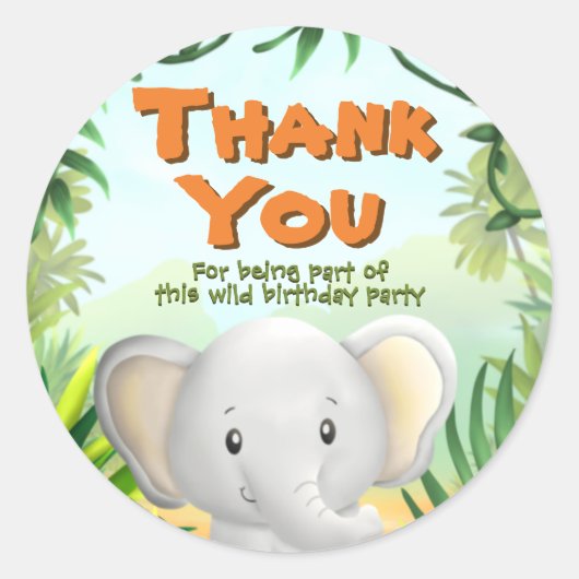 Safari verjaardagsfeestje - Elaphant Ronde Sticker (Voorkant)
