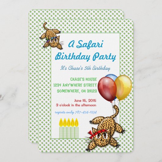 Safari verjaardagsfeestje luipaard uitnodiging (Voorkant / Achterkant)