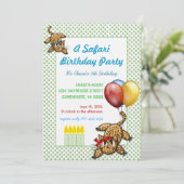 Safari verjaardagsfeestje luipaard uitnodiging (Staand voorkant)
