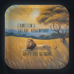 Safari-verjaardagsfeestje papieren bordje<br><div class="desc">Natuur- en leeuwenliefhebbers zullen dit feestthema leuk vinden, dat een speciaal verjaardagsfeestje-thema creëert voor jongens en mannen.</div>