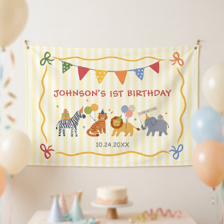 Safari-verjaardagsfeestje voor alle feestbeesten spandoek
