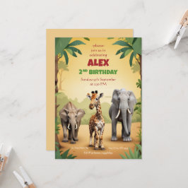 Safari Verjaardagsuitnodiging Goud Oerwoud Dieren Kaart