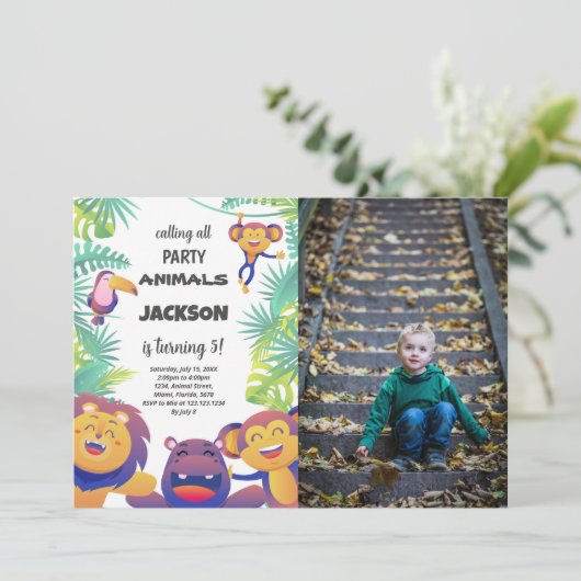 Safari verjaardagsuitnodiging met foto kaart (Staand voorkant)