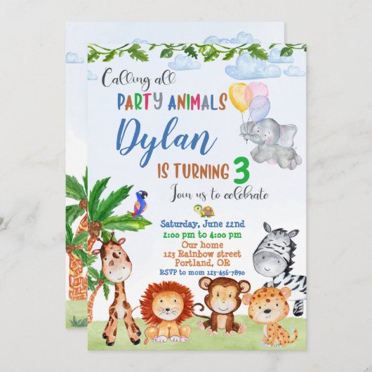 Safari verjaardagsuitnodiging Oerwoud jongens Kaart (Voorkant / Achterkant)