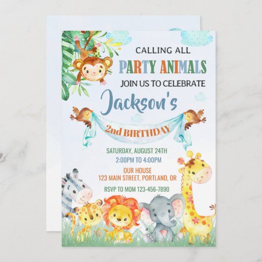 Safari verjaardagsuitnodiging Twee wilde uitnodigi Kaart (Voorkant / Achterkant)