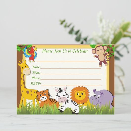 Safari-verjaardagsuitnodiging,uitnodiging voor oer kaart (Staand voorkant)
