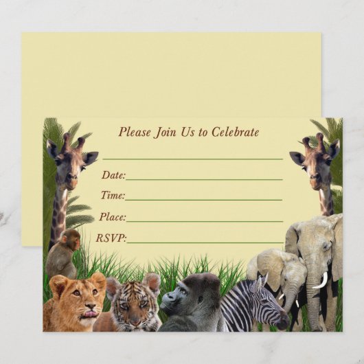 Safari-verjaardagsuitnodiging,uitnodiging voor oer kaart (Voorkant / Achterkant)