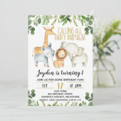 Safari-verjaardagsuitnodiging voor jongens met die kaart (Staand voorkant)