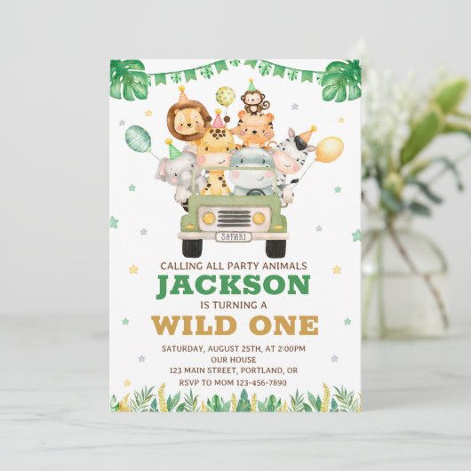 Safari verjaardagsuitnodiging Wild één uitnodiging (Staand voorkant)