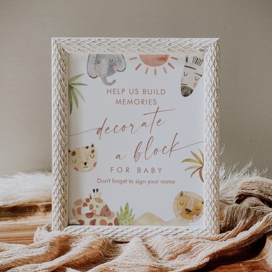 SAFARI Versier een Block Baby shower Game Sign Poster