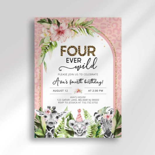 Safari Vier Wilde Verjaardagsuitnodiging Kaart