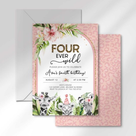 Safari Vier Wilde Verjaardagsuitnodiging Kaart
