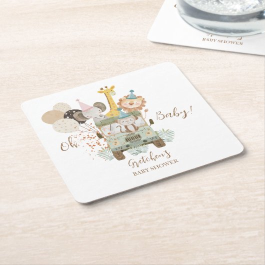 Safari Vrachtwagen Oerwoud Dieren Boho Baby shower Kartonnen Onderzetters (Schuin)
