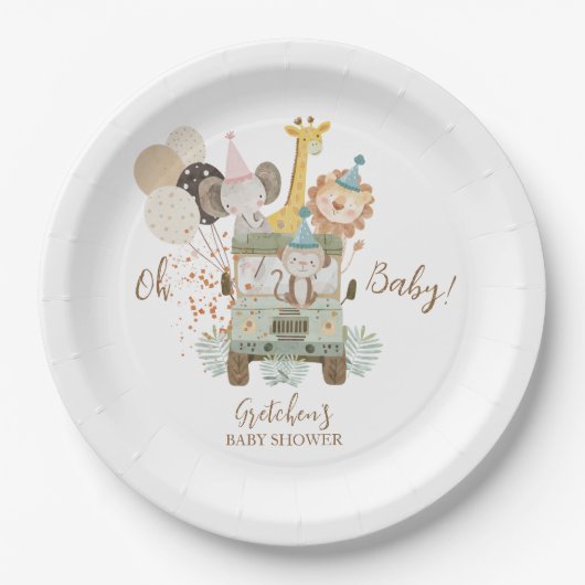 Safari Vrachtwagen Oerwoud Dieren Boho Baby shower Papieren Bordje (Voorkant)