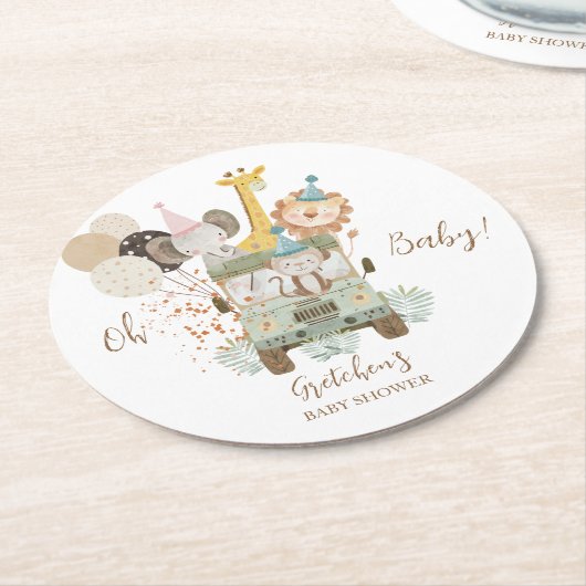 Safari Vrachtwagen Oerwoud Dieren Boho Baby shower Ronde Kartonnen Onderzetter (Gebogen)
