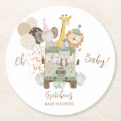Safari Vrachtwagen Oerwoud Dieren Boho Baby shower Ronde Kartonnen Onderzetter (Voorkant)