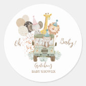 Safari Vrachtwagen Oerwoud Dieren Boho Baby shower Ronde Sticker (Voorkant)