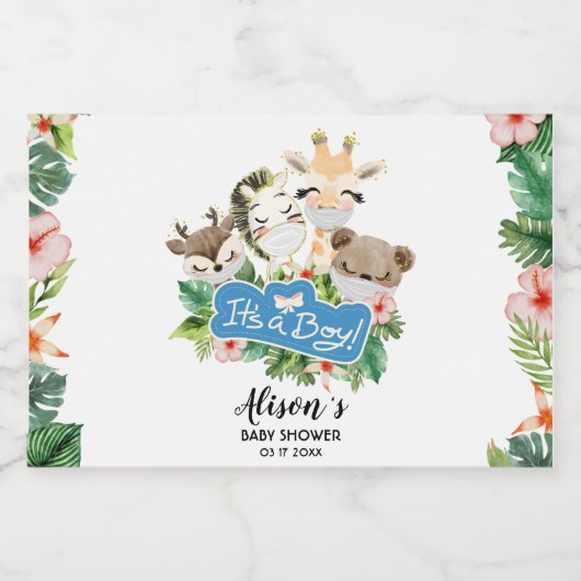 Safari Vrienden | Baby shower Mini Mousserende Wij Sparkling Wijnetiket (Enkel label)