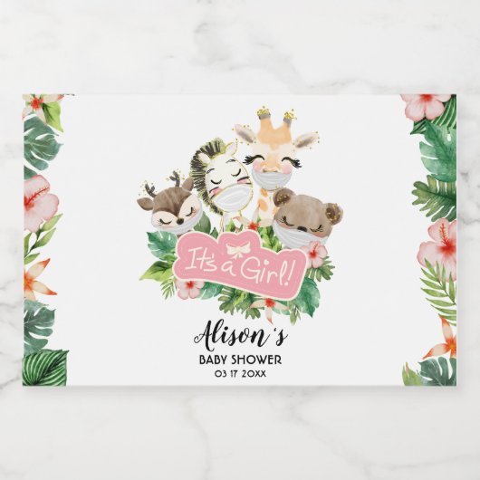 Safari Vrienden | Baby shower Mini Mousserende Wij Sparkling Wijnetiket (Enkel label)