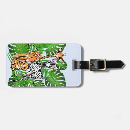 Safari vrienden, giraf, zebra, tijger, palmbladere bagagelabel (Voorkant horizontaal)