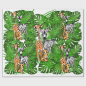 Safari vrienden, giraf, zebra, tijger, palmbladere cadeaupapier (Vlak)