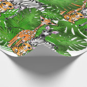 Safari vrienden, giraf, zebra, tijger, palmbladere cadeaupapier (Hoek)