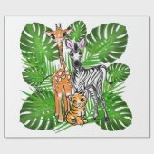 Safari vrienden, giraf, zebra, tijger, palmbladere cadeaupapier (Vlak)