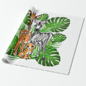 Safari vrienden, giraf, zebra, tijger, palmbladere cadeaupapier (Uitgerold)