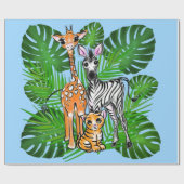 Safari vrienden, giraf, zebra, tijger, palmbladere cadeaupapier (Vlak)