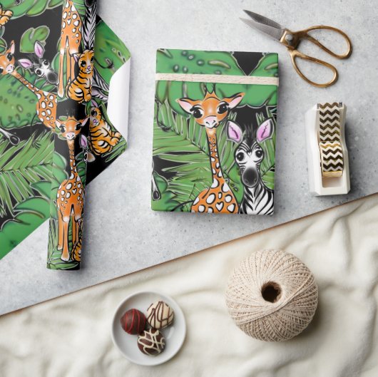 Safari vrienden, giraf, zebra, tijger, palmbladere cadeaupapier (Crafts)
