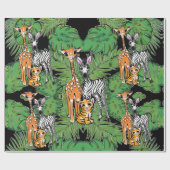 Safari vrienden, giraf, zebra, tijger, palmbladere cadeaupapier (Vlak)