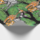 Safari vrienden, giraf, zebra, tijger, palmbladere cadeaupapier (Hoek)