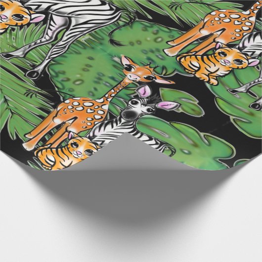 Safari vrienden, giraf, zebra, tijger, palmbladere cadeaupapier (Hoek)