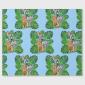 Safari vrienden, giraf, zebra, tijger, palmbladere cadeaupapier (Vlak)