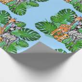 Safari vrienden, giraf, zebra, tijger, palmbladere cadeaupapier (Hoek)