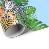 Safari vrienden, giraf, zebra, tijger, palmbladere cadeaupapier (Rol Hoek)