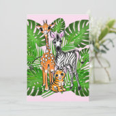 Safari vrienden, giraf, zebra, tijger, palmbladere kaart (Staand voorkant)
