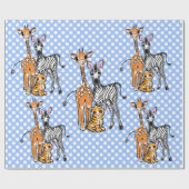 Safari vrienden, giraffe, zebra, tijger, blauwe po cadeaupapier (Vlak)