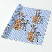 Safari vrienden, giraffe, zebra, tijger, blauwe po cadeaupapier (Uitgerold)