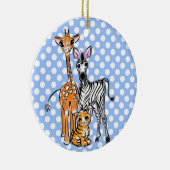 Safari vrienden, giraffe, zebra, tijger, blauwe po keramisch ornament (Rechts)