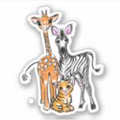Safari vrienden, giraffe, zebra, tijger, blauwe po sticker (Voorkant)