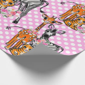 Safari vrienden, giraffe, zebra, tijger, roze polk cadeaupapier (Hoek)