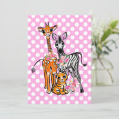Safari vrienden giraffe zebra tijger roze polka kaart (Staand voorkant)